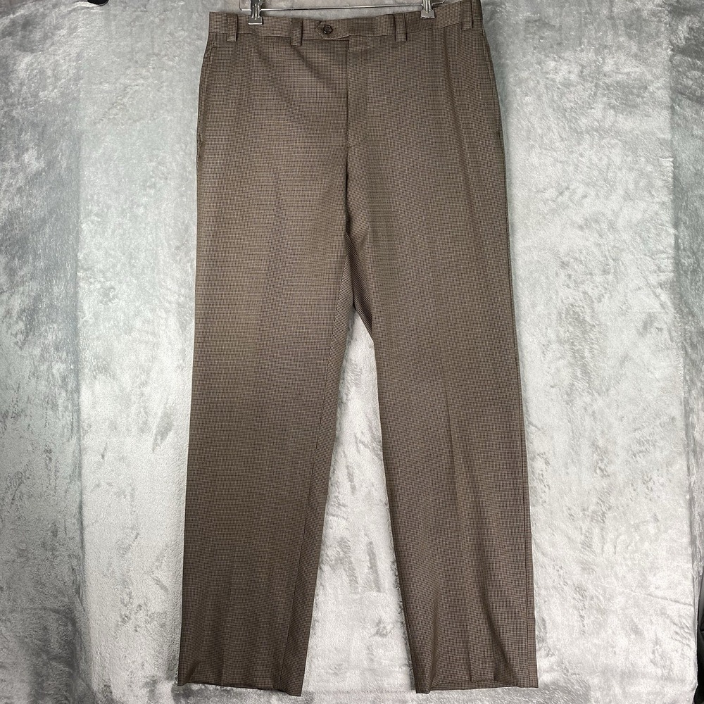 Lauren Ralph Lauren Dress Pants Mens Size 36x34 Brown Houndstooth 100% Wool Prep